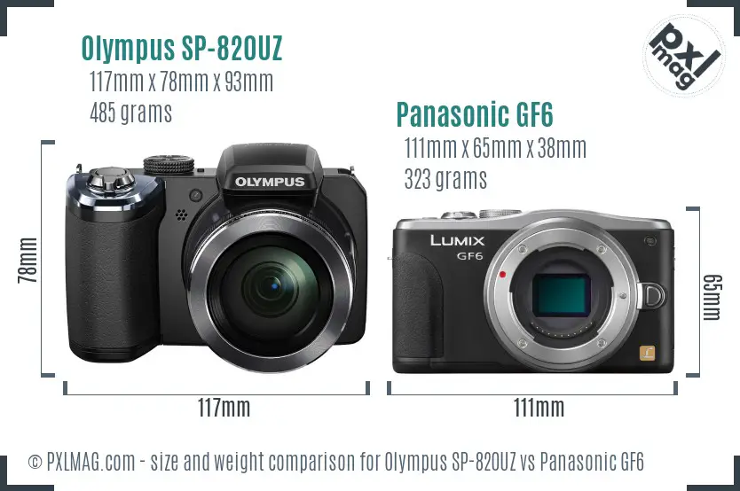 Olympus SP-820UZ vs Panasonic GF6 size comparison