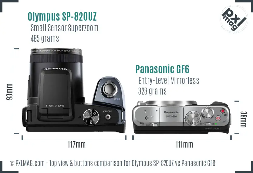 Olympus SP-820UZ vs Panasonic GF6 top view buttons comparison