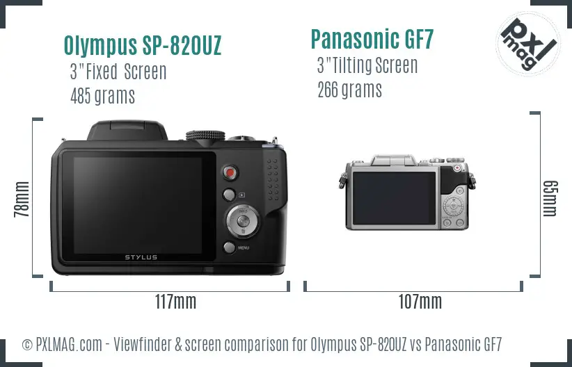Olympus SP-820UZ vs Panasonic GF7 Screen and Viewfinder comparison