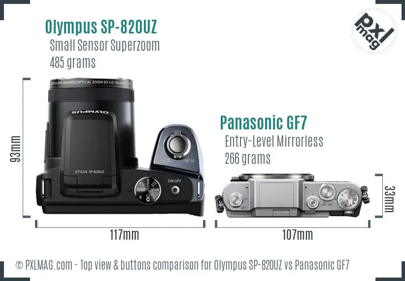 Olympus SP-820UZ vs Panasonic GF7 top view buttons comparison