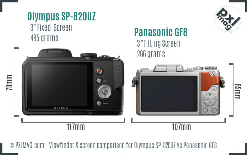Olympus SP-820UZ vs Panasonic GF8 Screen and Viewfinder comparison