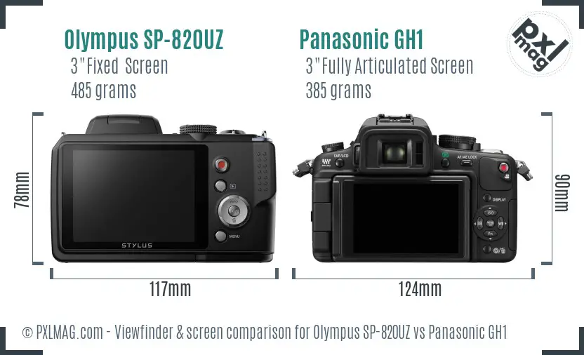 Olympus SP-820UZ vs Panasonic GH1 Screen and Viewfinder comparison