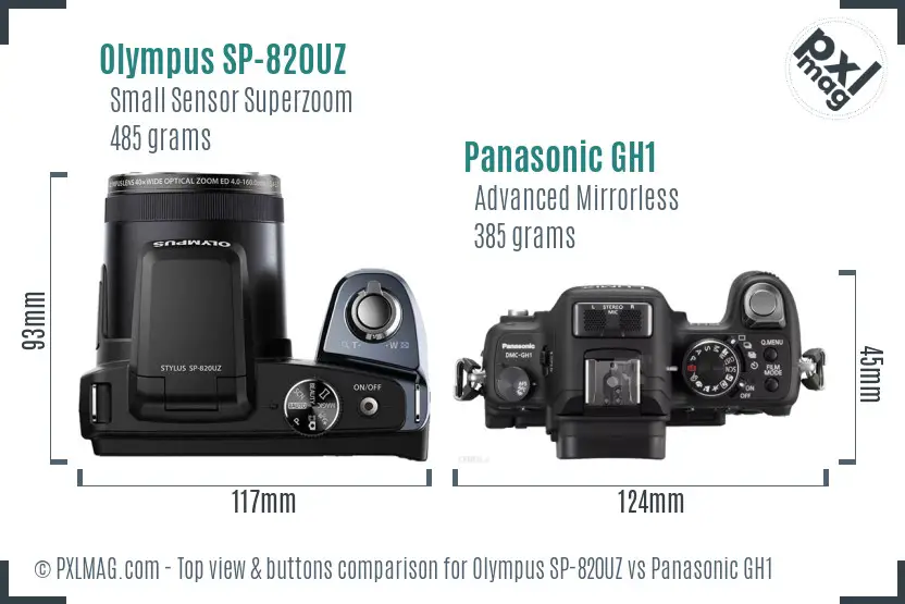 Olympus SP-820UZ vs Panasonic GH1 top view buttons comparison