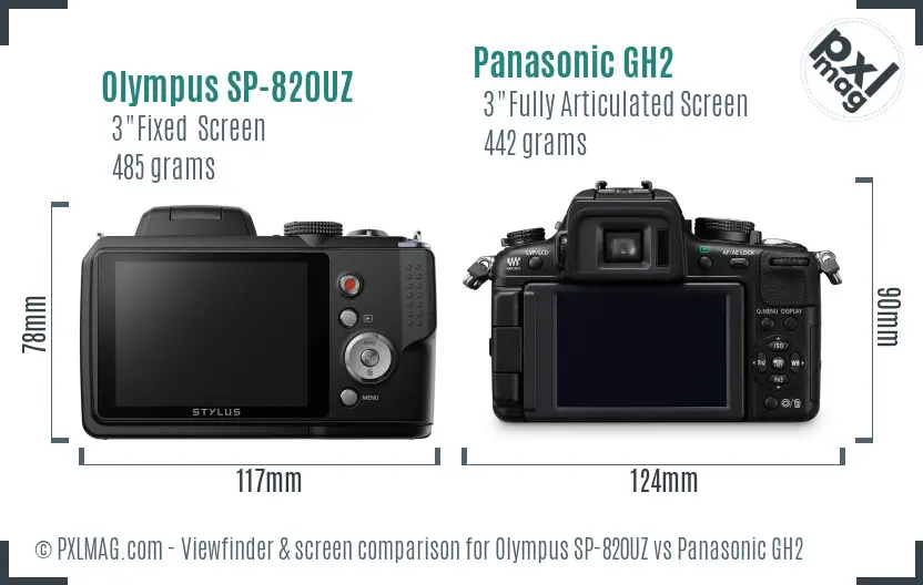 Olympus SP-820UZ vs Panasonic GH2 Screen and Viewfinder comparison