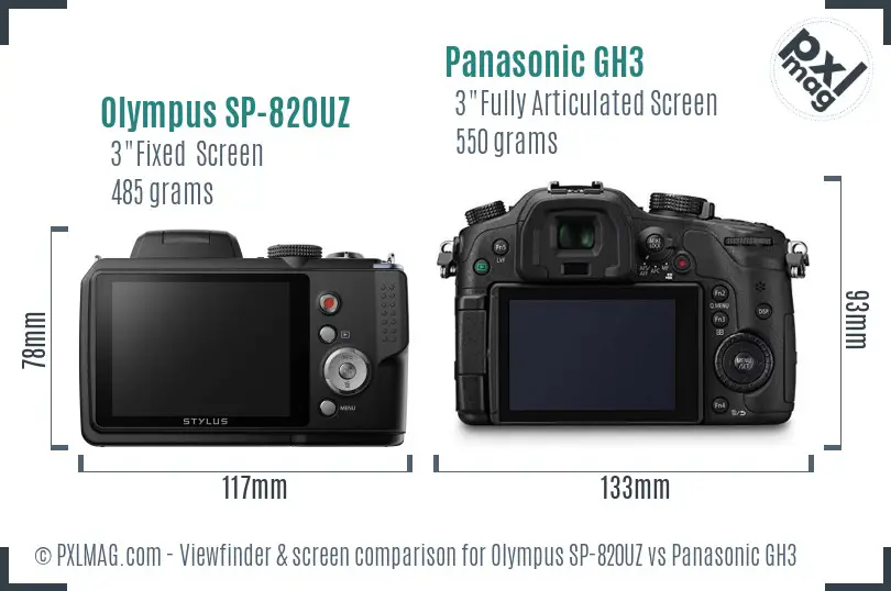 Olympus SP-820UZ vs Panasonic GH3 Screen and Viewfinder comparison