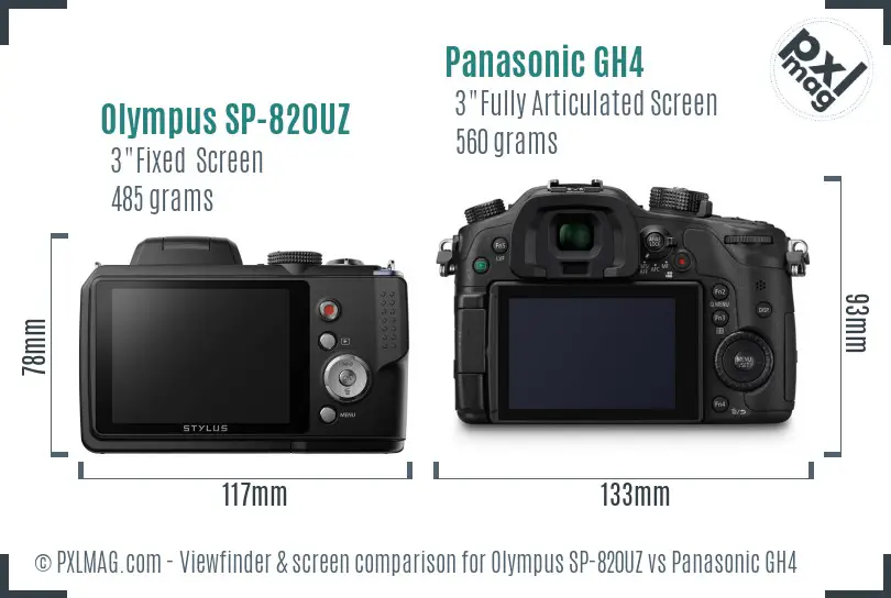 Olympus SP-820UZ vs Panasonic GH4 Screen and Viewfinder comparison
