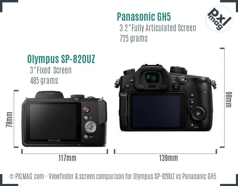 Olympus SP-820UZ vs Panasonic GH5 Screen and Viewfinder comparison