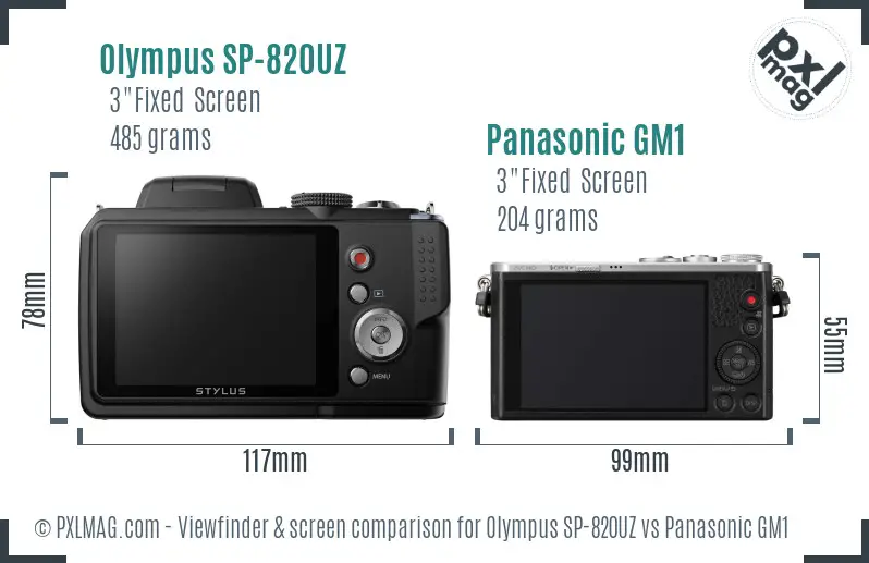 Olympus SP-820UZ vs Panasonic GM1 Screen and Viewfinder comparison