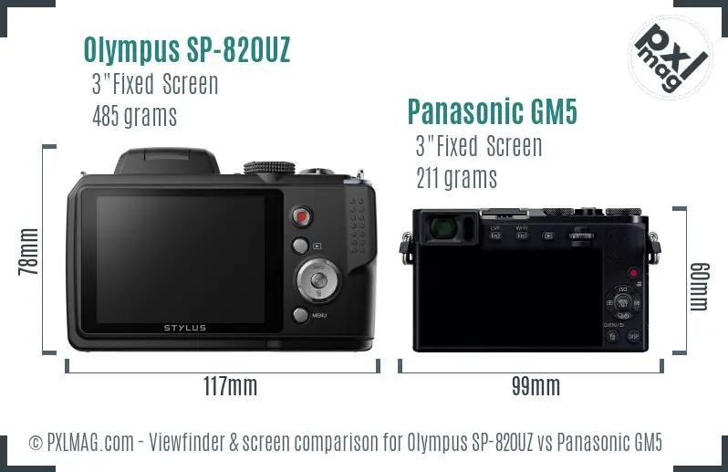 Olympus SP-820UZ vs Panasonic GM5 Screen and Viewfinder comparison