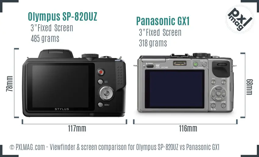 Olympus SP-820UZ vs Panasonic GX1 Screen and Viewfinder comparison