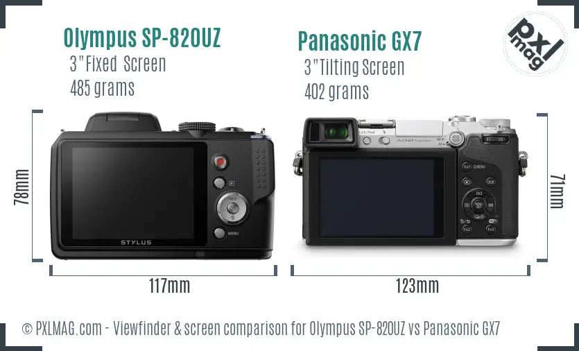 Olympus SP-820UZ vs Panasonic GX7 Screen and Viewfinder comparison