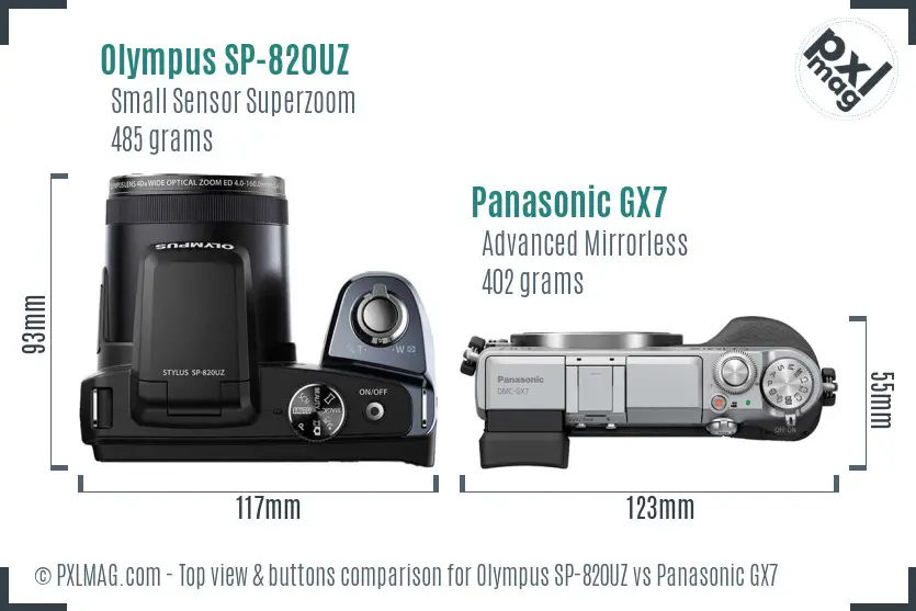 Olympus SP-820UZ vs Panasonic GX7 top view buttons comparison