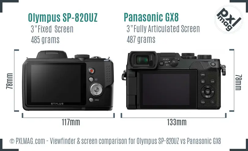 Olympus SP-820UZ vs Panasonic GX8 Screen and Viewfinder comparison