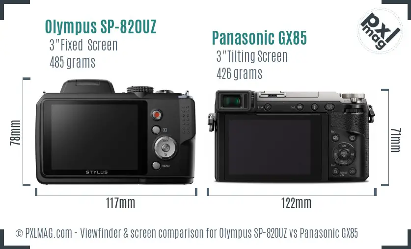 Olympus SP-820UZ vs Panasonic GX85 Screen and Viewfinder comparison