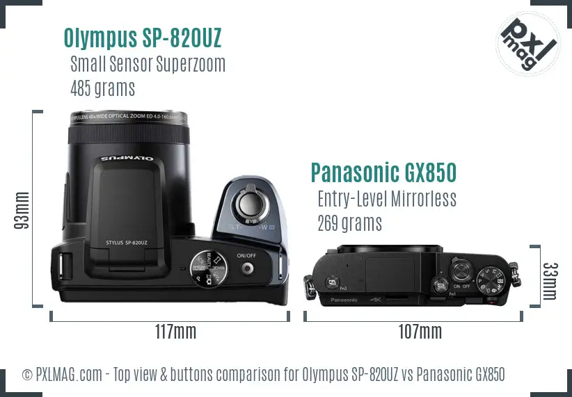 Olympus SP-820UZ vs Panasonic GX850 top view buttons comparison