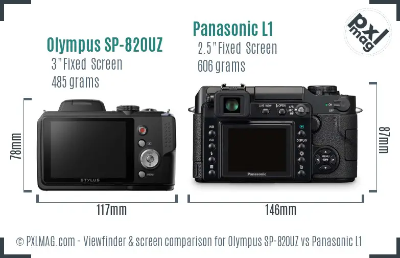 Olympus SP-820UZ vs Panasonic L1 Screen and Viewfinder comparison