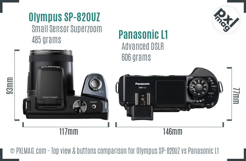 Olympus SP-820UZ vs Panasonic L1 top view buttons comparison