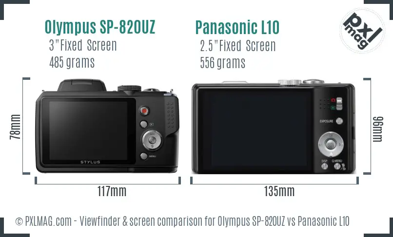 Olympus SP-820UZ vs Panasonic L10 Screen and Viewfinder comparison