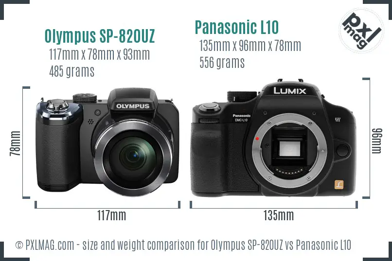 Olympus SP-820UZ vs Panasonic L10 size comparison