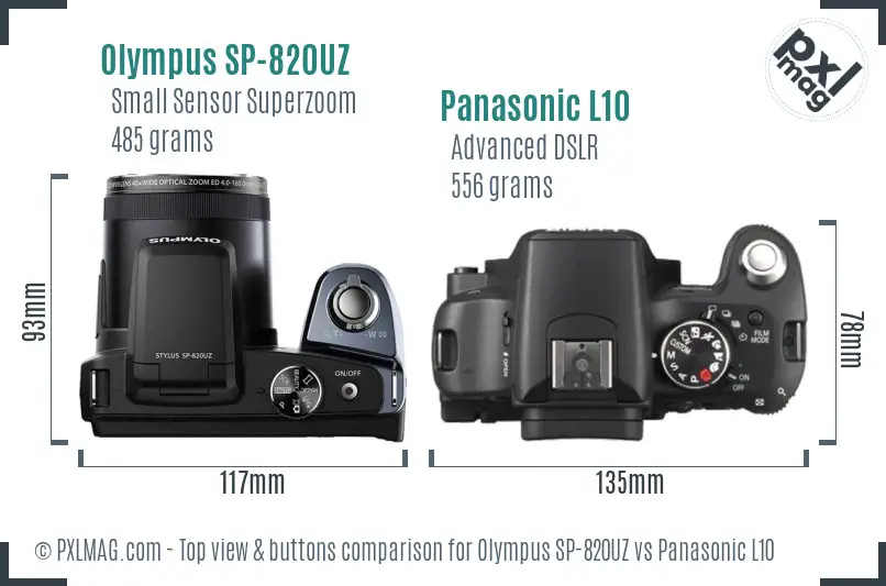 Olympus SP-820UZ vs Panasonic L10 top view buttons comparison