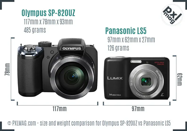 Olympus SP-820UZ vs Panasonic LS5 size comparison