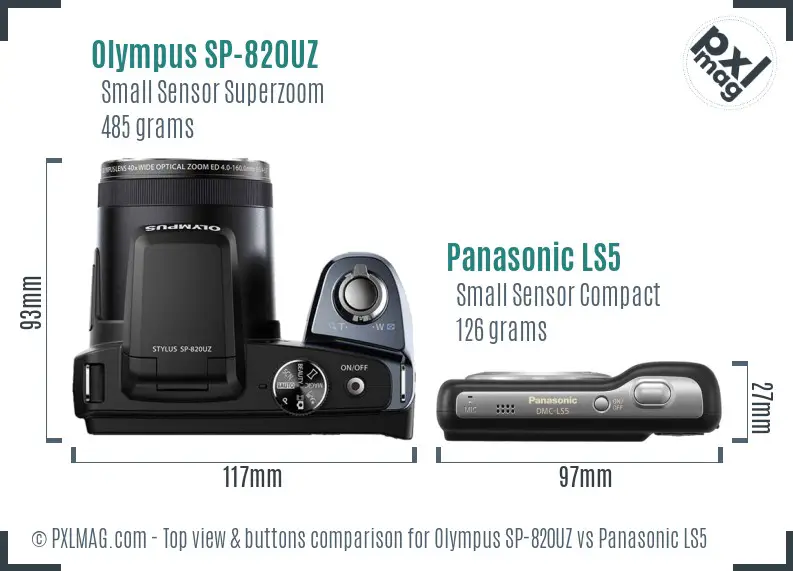 Olympus SP-820UZ vs Panasonic LS5 top view buttons comparison