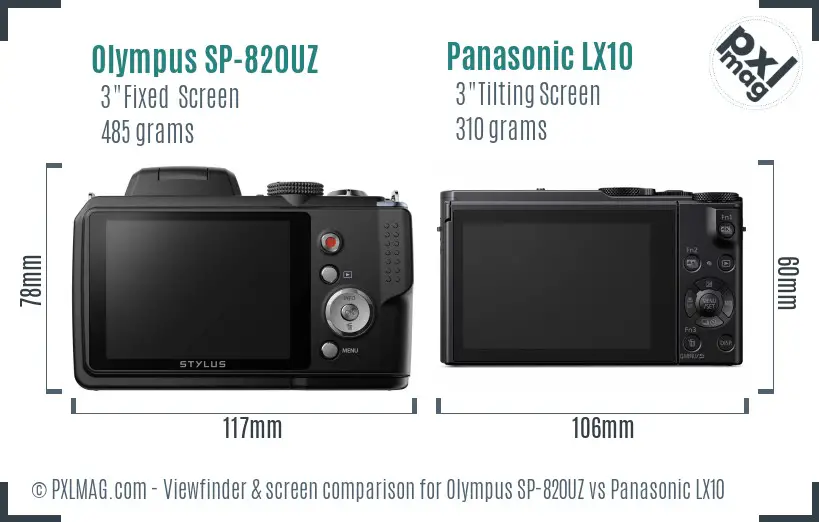 Olympus SP-820UZ vs Panasonic LX10 Screen and Viewfinder comparison