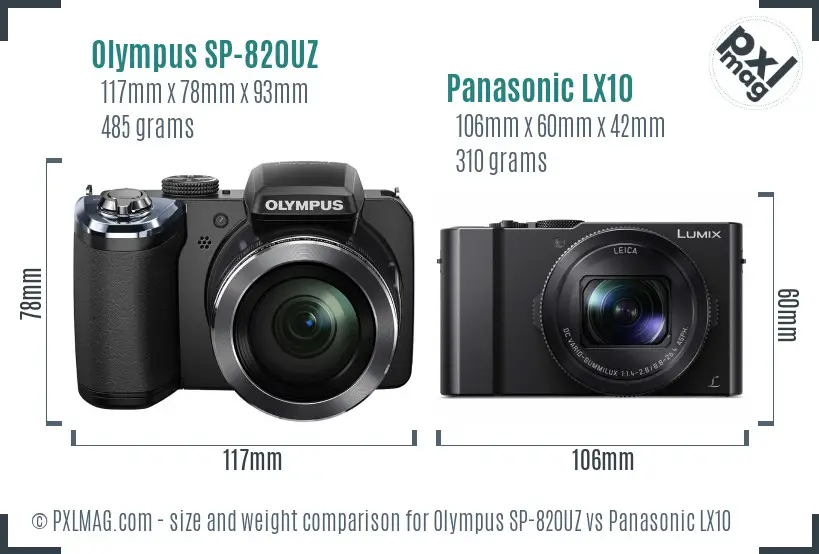 Olympus SP-820UZ vs Panasonic LX10 size comparison