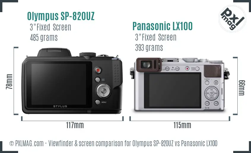 Olympus SP-820UZ vs Panasonic LX100 Screen and Viewfinder comparison