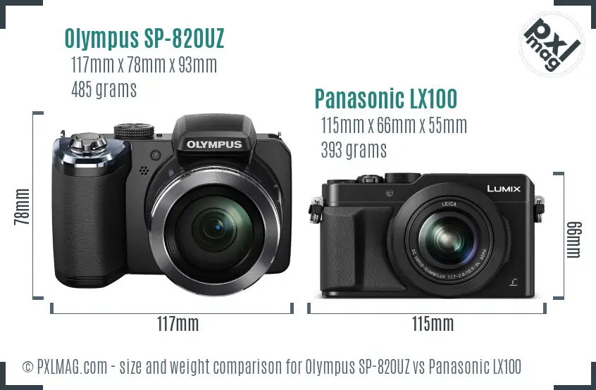 Olympus SP-820UZ vs Panasonic LX100 size comparison