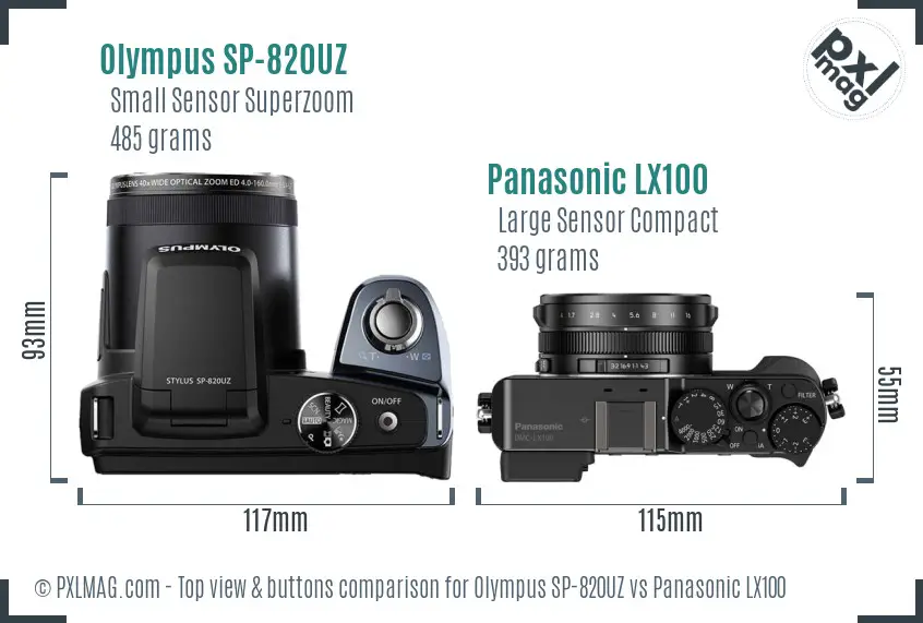 Olympus SP-820UZ vs Panasonic LX100 top view buttons comparison