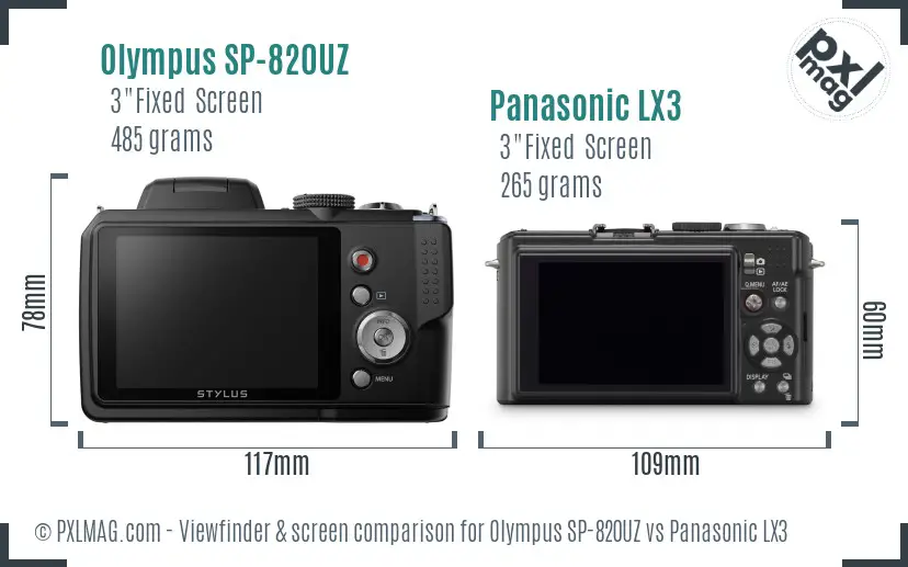 Olympus SP-820UZ vs Panasonic LX3 Screen and Viewfinder comparison