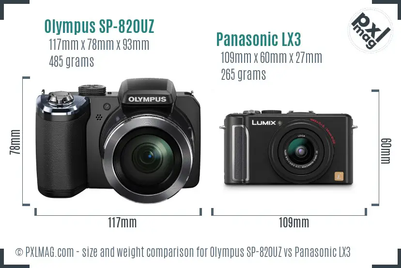 Olympus SP-820UZ vs Panasonic LX3 size comparison
