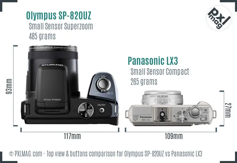 Olympus SP-820UZ vs Panasonic LX3 top view buttons comparison