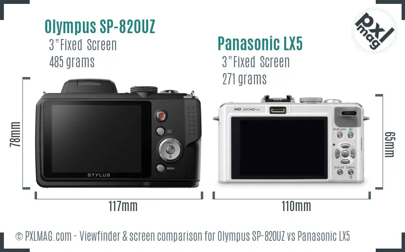 Olympus SP-820UZ vs Panasonic LX5 Screen and Viewfinder comparison
