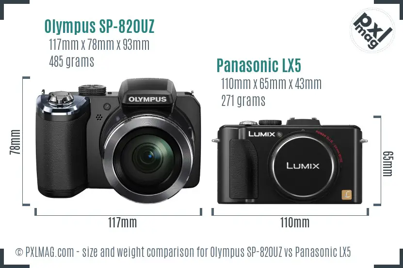 Olympus SP-820UZ vs Panasonic LX5 size comparison