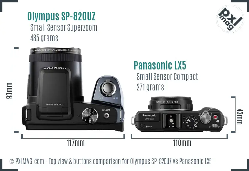 Olympus SP-820UZ vs Panasonic LX5 top view buttons comparison