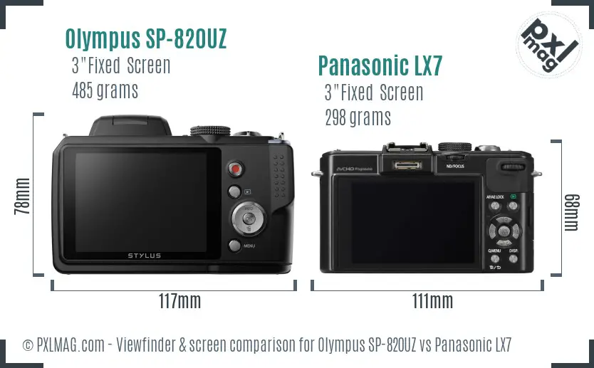 Olympus SP-820UZ vs Panasonic LX7 Screen and Viewfinder comparison