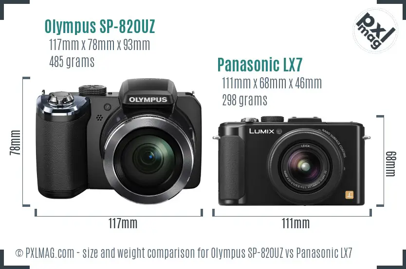 Olympus SP-820UZ vs Panasonic LX7 size comparison