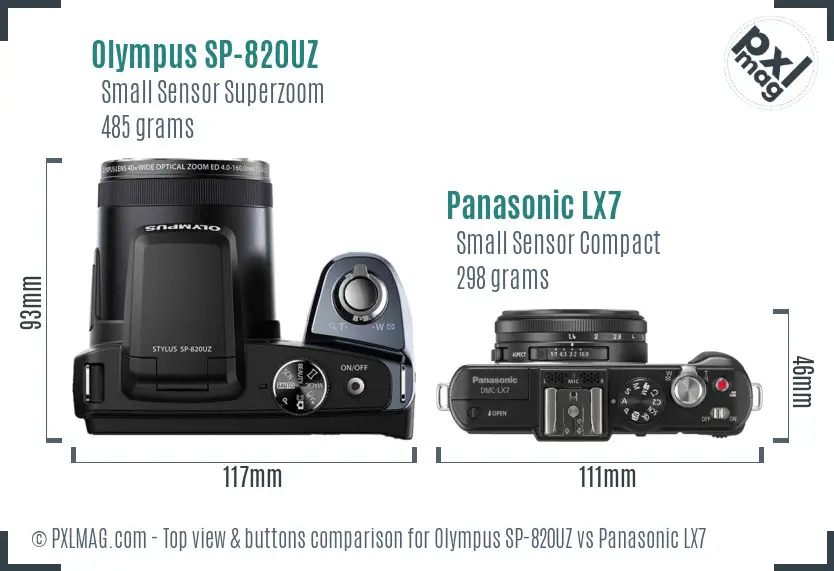 Olympus SP-820UZ vs Panasonic LX7 top view buttons comparison