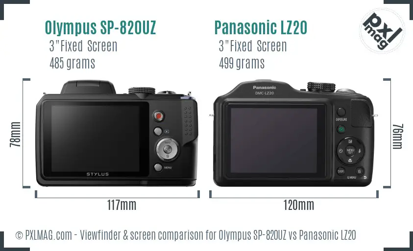 Olympus SP-820UZ vs Panasonic LZ20 Screen and Viewfinder comparison