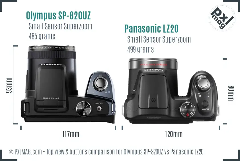 Olympus SP-820UZ vs Panasonic LZ20 top view buttons comparison