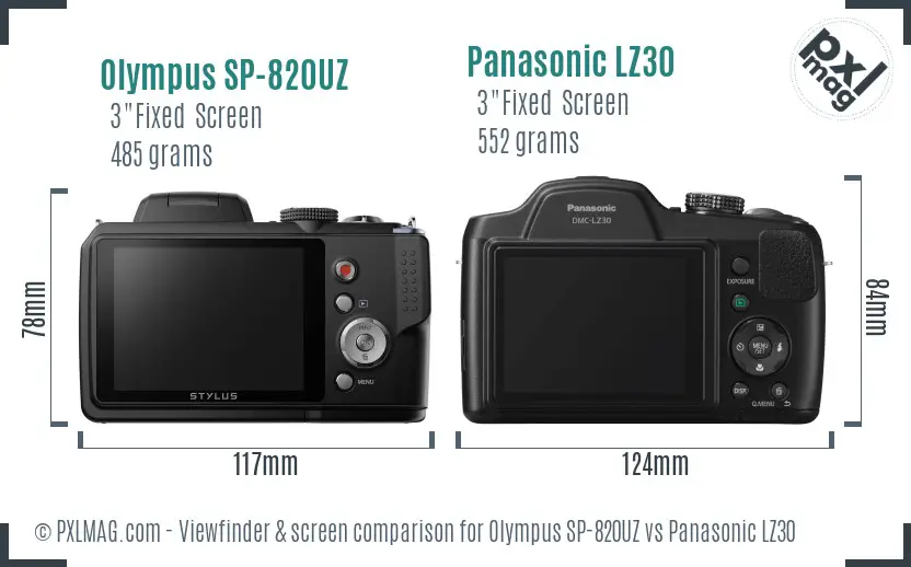 Olympus SP-820UZ vs Panasonic LZ30 Screen and Viewfinder comparison