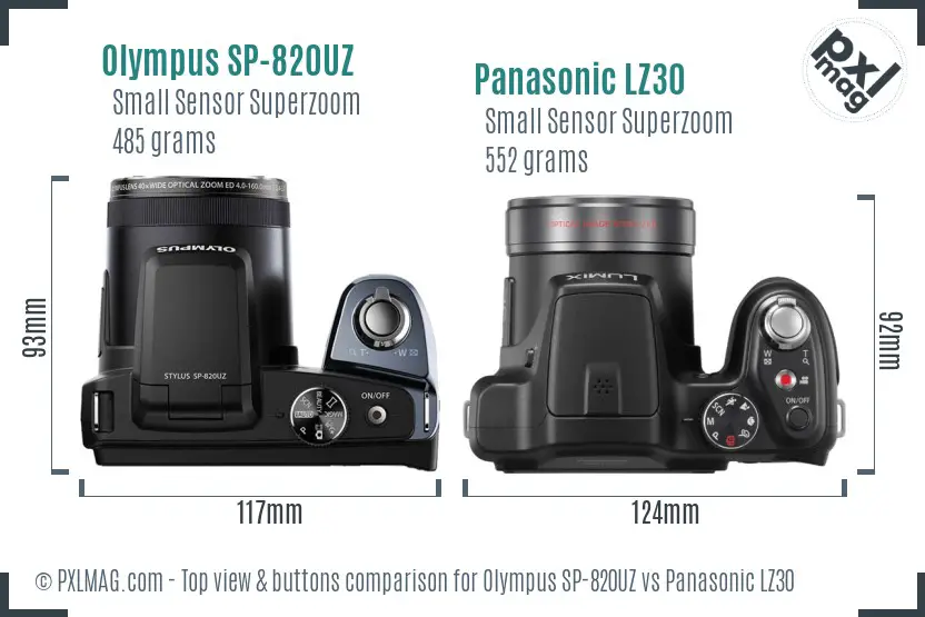 Olympus SP-820UZ vs Panasonic LZ30 top view buttons comparison