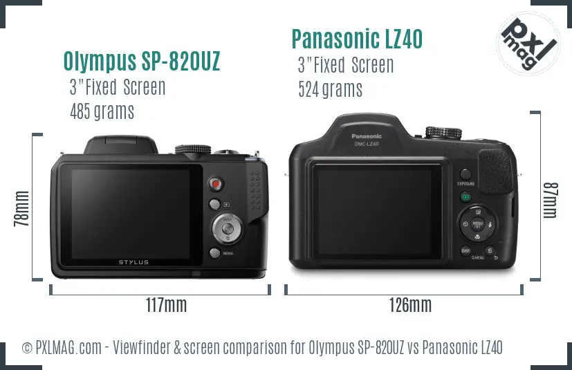 Olympus SP-820UZ vs Panasonic LZ40 Screen and Viewfinder comparison