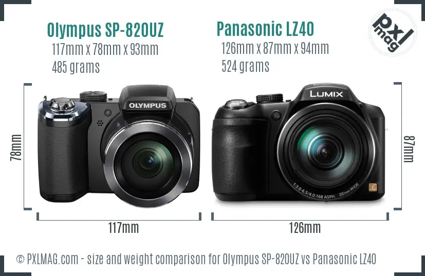 Olympus SP-820UZ vs Panasonic LZ40 size comparison