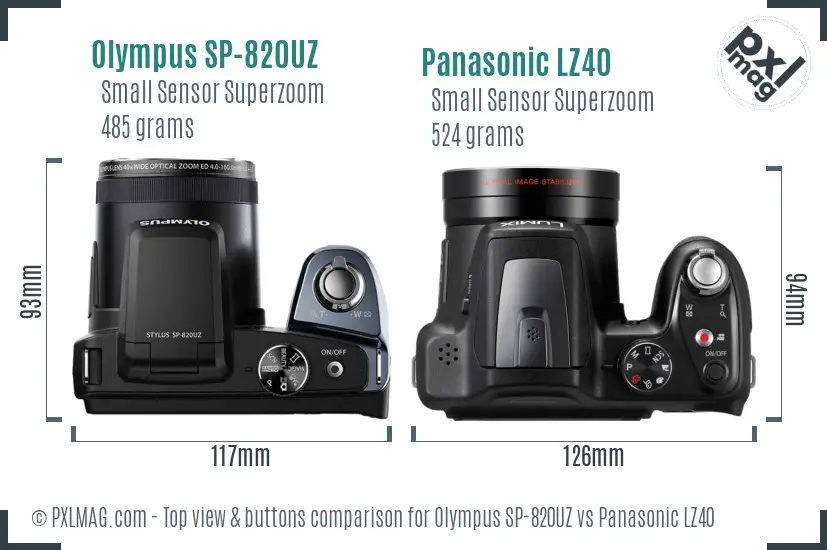 Olympus SP-820UZ vs Panasonic LZ40 top view buttons comparison