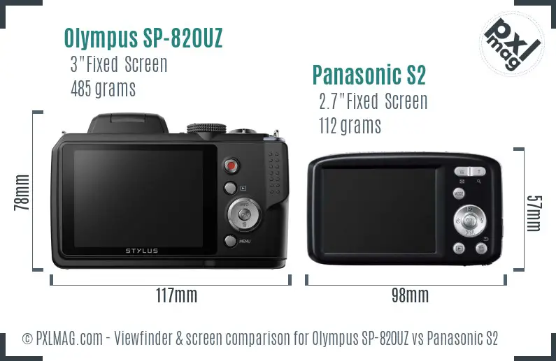 Olympus SP-820UZ vs Panasonic S2 Screen and Viewfinder comparison