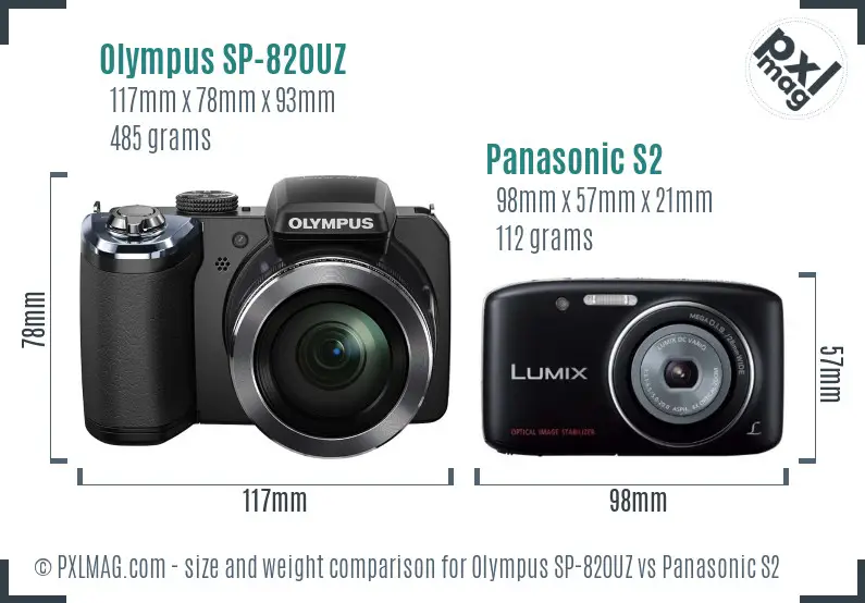 Olympus SP-820UZ vs Panasonic S2 size comparison