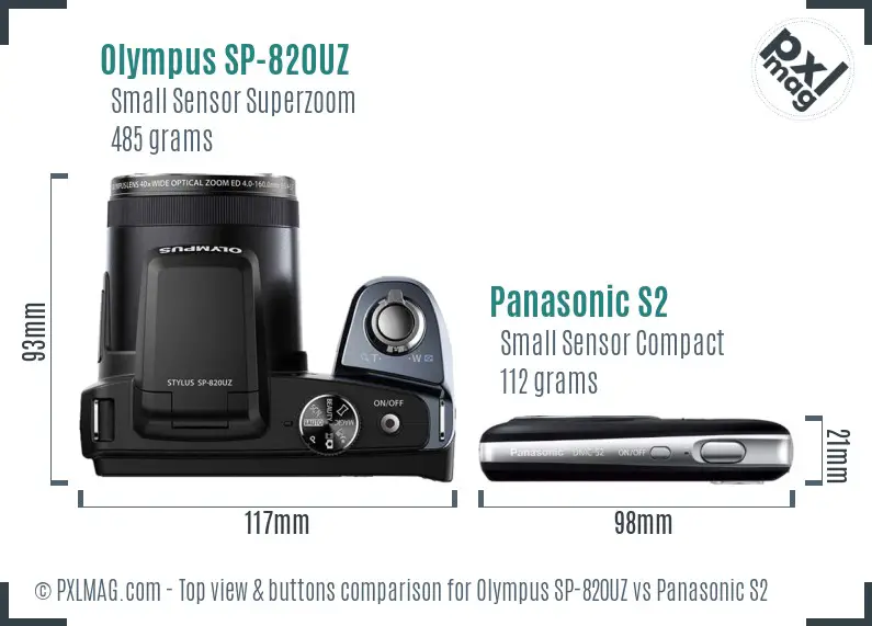Olympus SP-820UZ vs Panasonic S2 top view buttons comparison